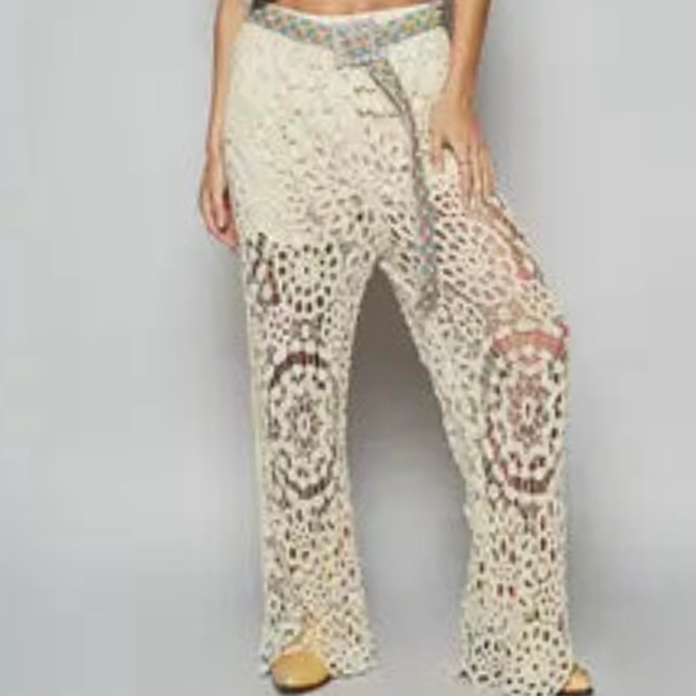 POL Cream Crochet Boho Pants